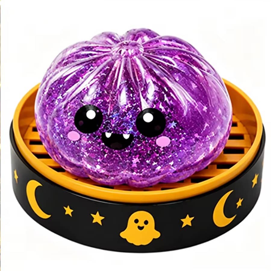 Devil dumpling, purple glitter jelly with tiny fangs