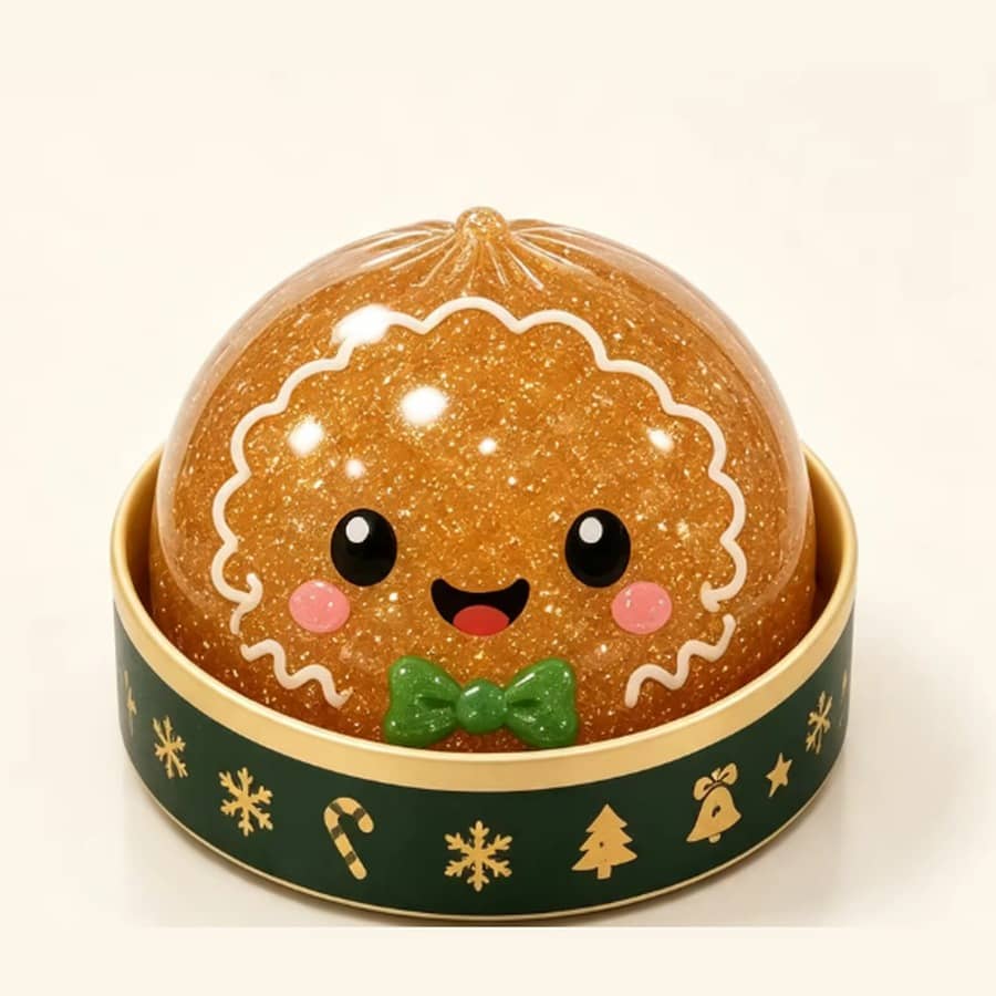 Gingerbread dumpling, golden glitter jelly with icing